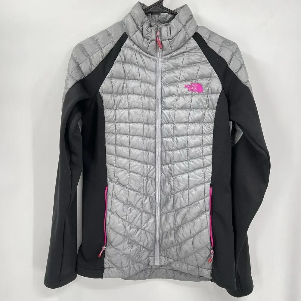The North Face Small Hybrid Jacket‎ Mens Silver Black Quilted Full Zip Fleece